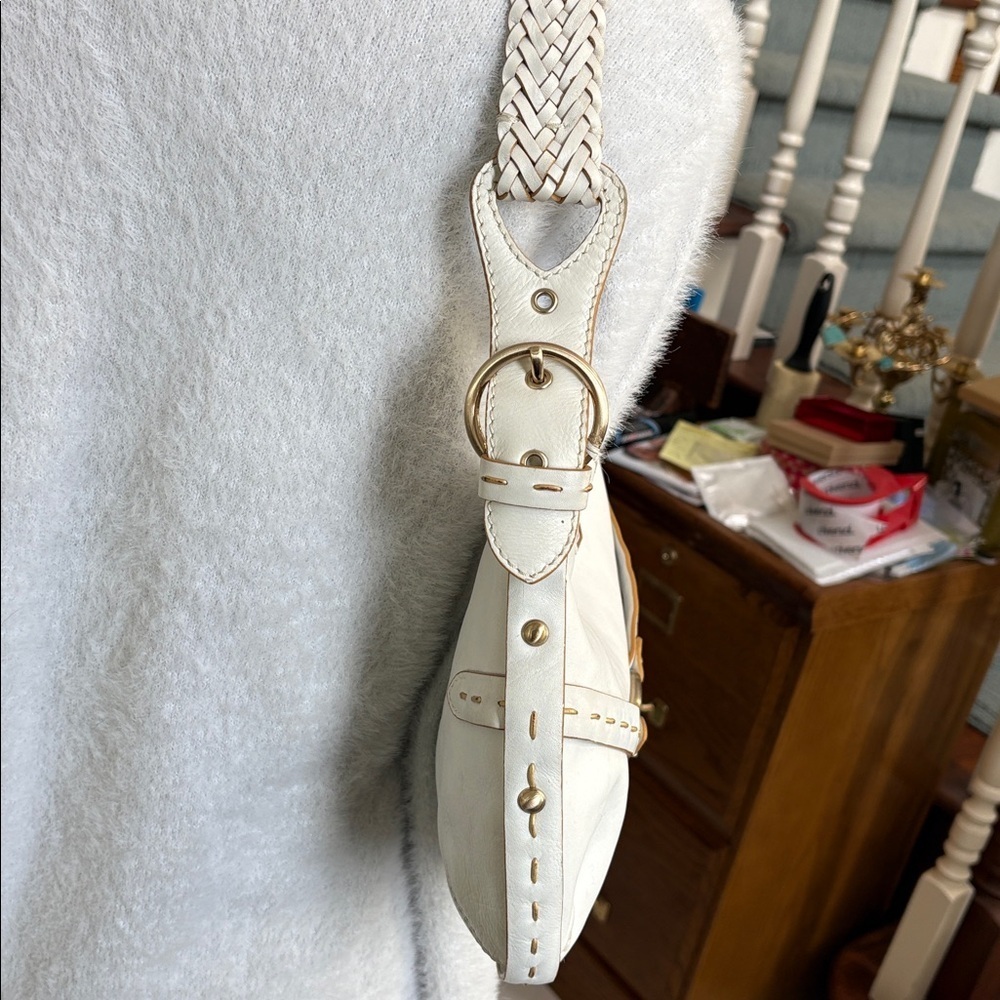 Via Spiga  shoulder bag  Leather smooth  white/tan stitching braided handle  EUC - Picture 5 of 16